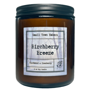 a picture of a birchberry breeze scented 8 oz soy wax candle