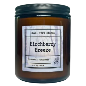 a picture of a birchberry breeze scented 8 oz soy wax candle