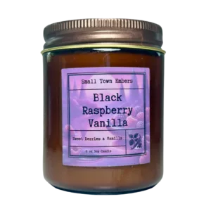 a picture of a black raspberry vanilla scented 8 oz soy wax candle