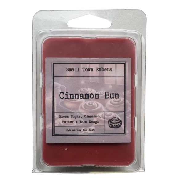 a picture of the front of a cinnamon bun scented wax melt