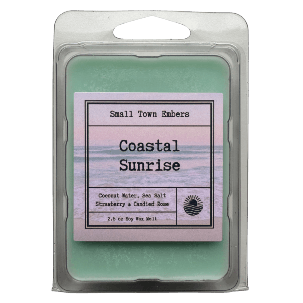 a picture of the front of a coastal sunrise scented wax melt