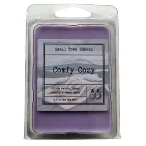 a picture of the front of a comfy cozy scented wax melt