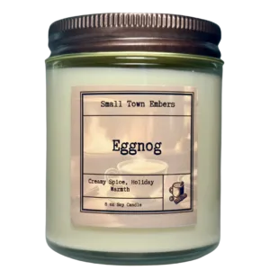 a picture of a eggnog scented 8 oz soy wax candle