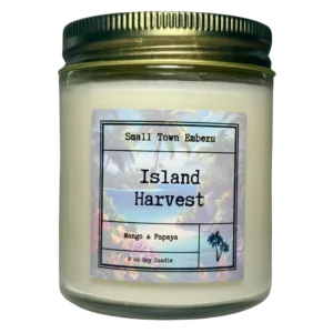a picture of a island harvest scented 8 oz soy wax candle
