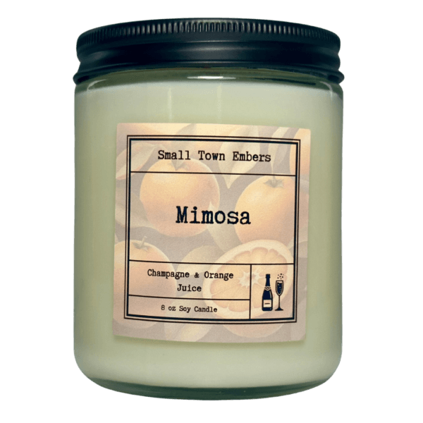 a picture of a mimosa scented 8 oz soy wax candle
