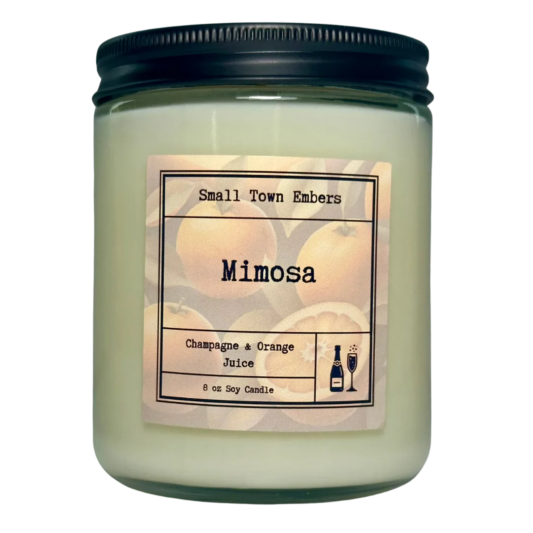 a picture of a mimosa scented 8 oz soy wax candle