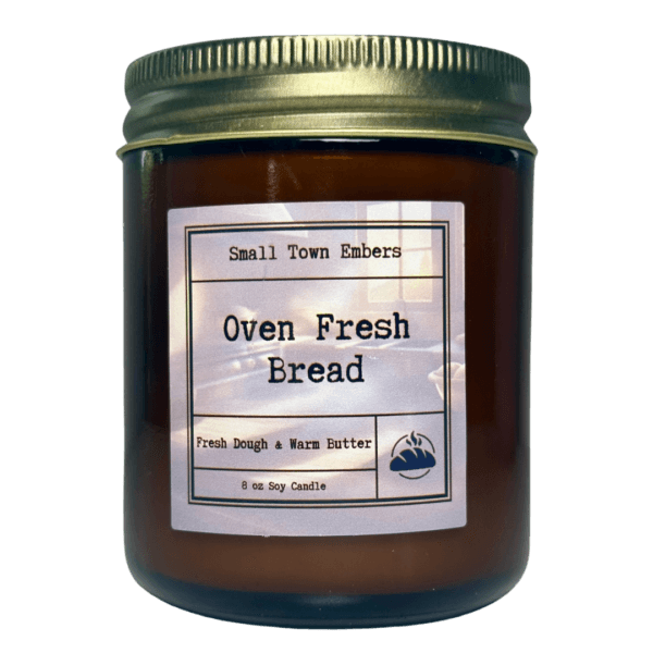 a picture of a oven fresh bread scented 8 oz soy wax candle