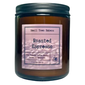 a picture of a roasted espresso scented 8 oz soy wax candle