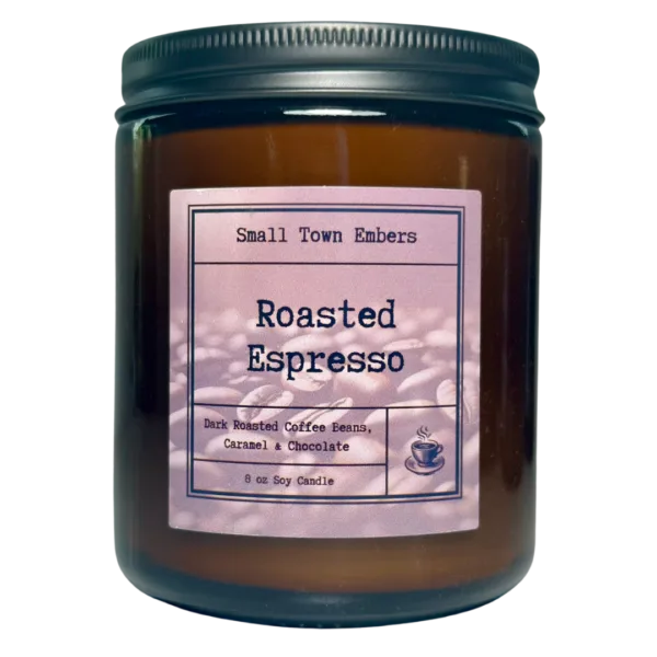 a picture of a roasted espresso scented 8 oz soy wax candle