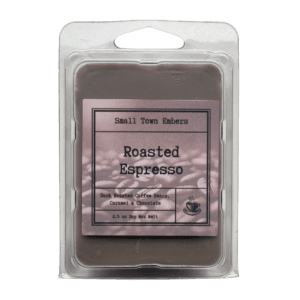 a picture of the front of a roasted espresso scented wax melt