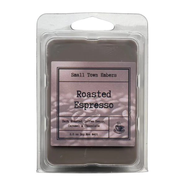 a picture of the front of a roasted espresso scented wax melt