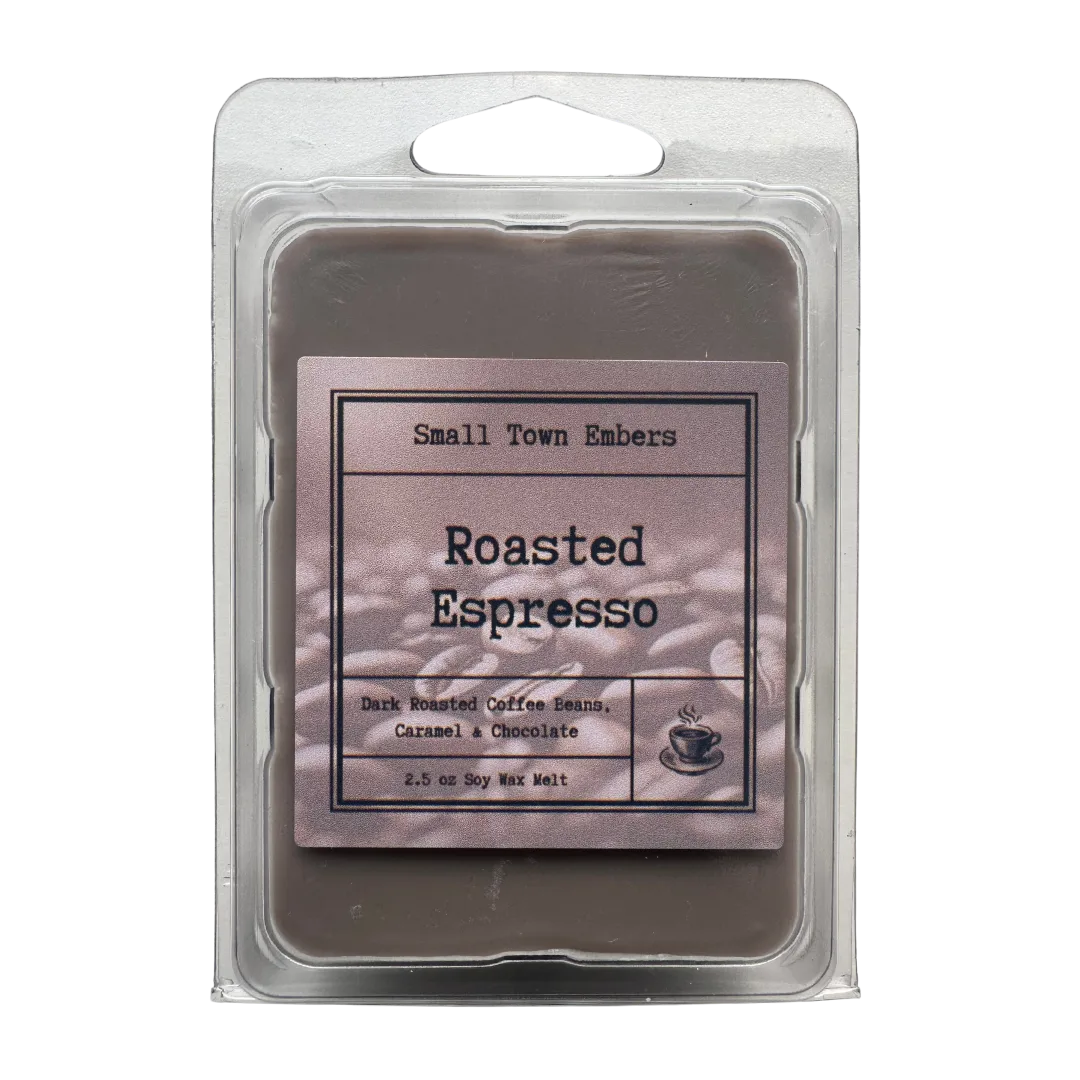 a picture of the front of a roasted espresso scented wax melt