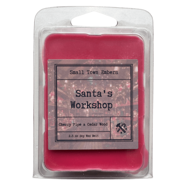 a picture of the front of a santas workshop scented wax melt