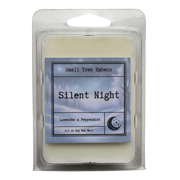 a picture of the front of a silent night scented wax melt